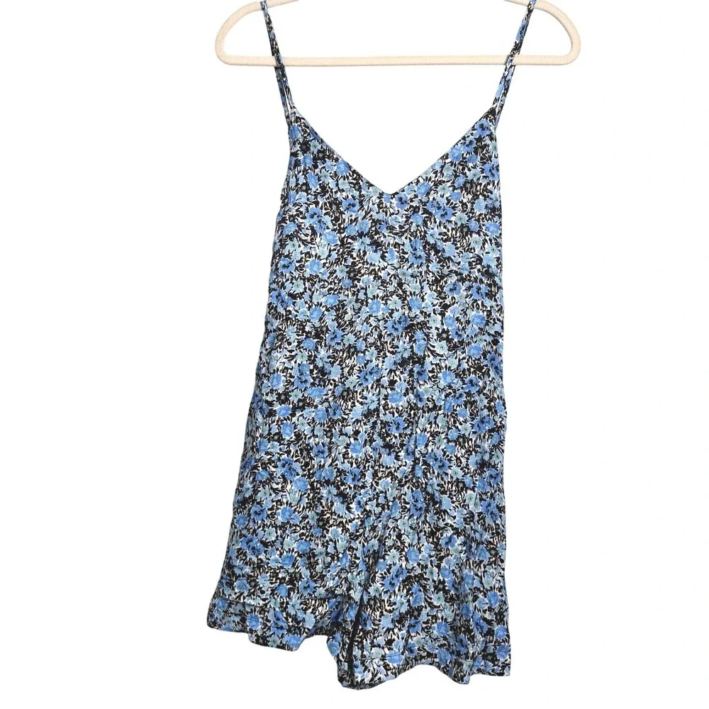 Topshop Blue Grunge Floral Shorts Romper Sleeveless V Neck Tie Back New Womens 6